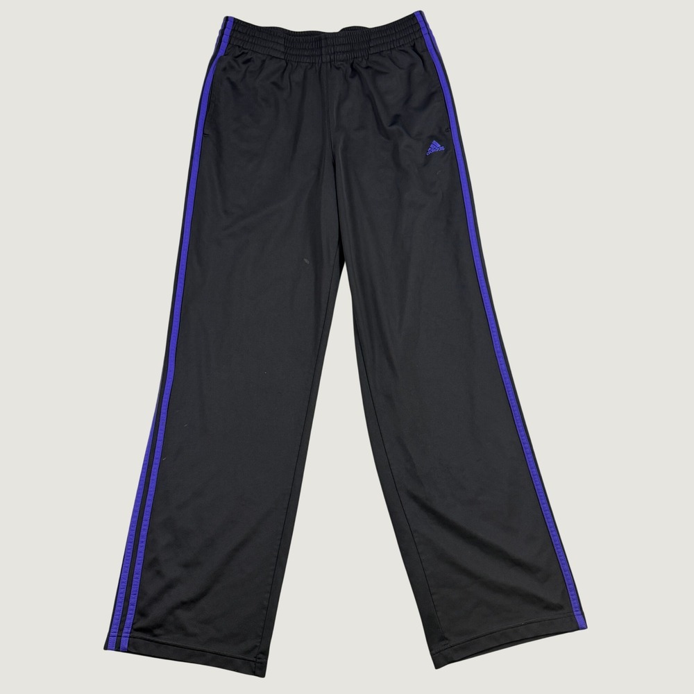 Adidas Track Pants Mens Large Black Purple 3-Stripe Straight Leg Athletic‎ Y2K